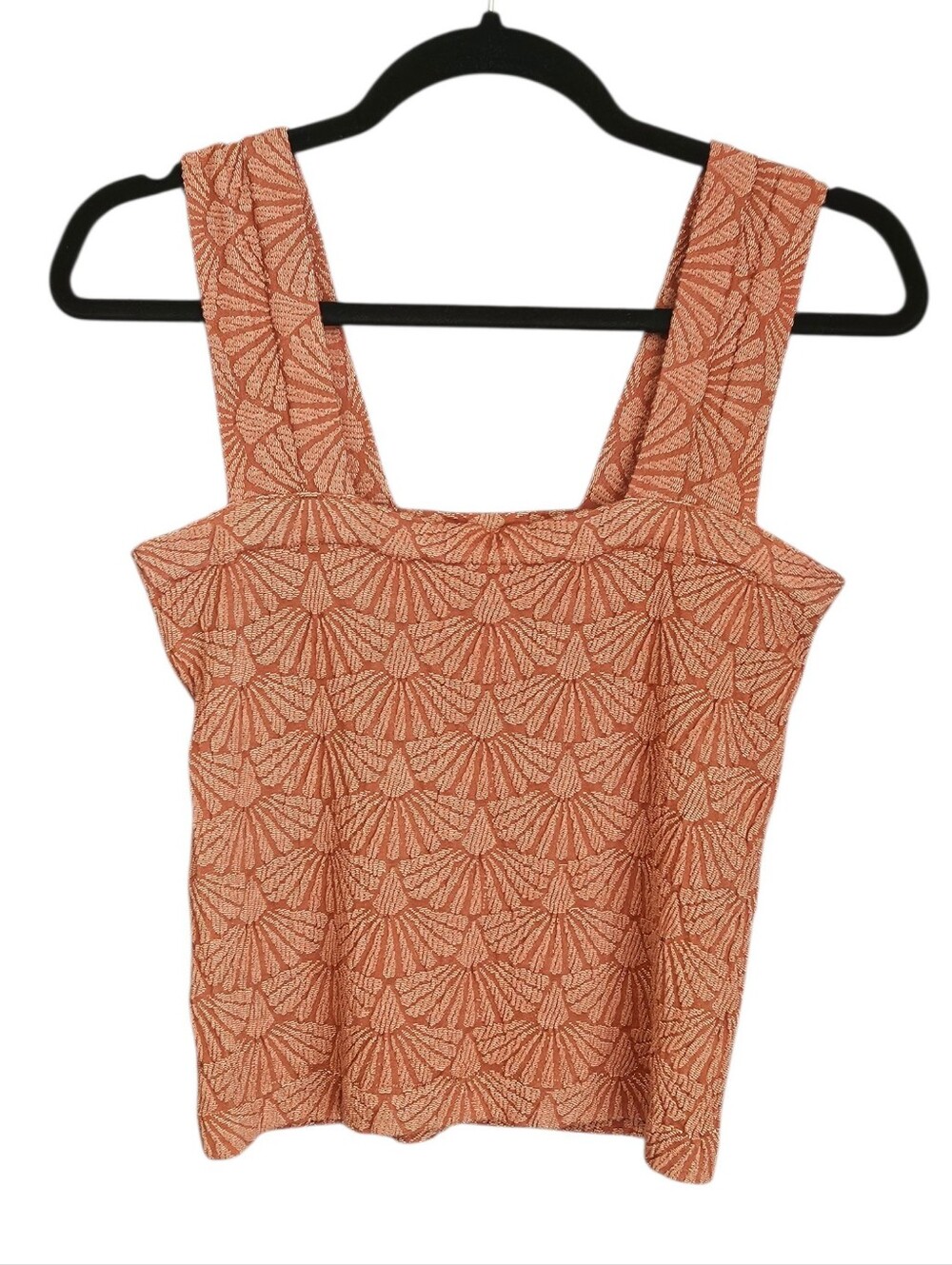 Coco & Shay Textured Crinkle Tank Top Square Neck Boho Cottagecore L/XL